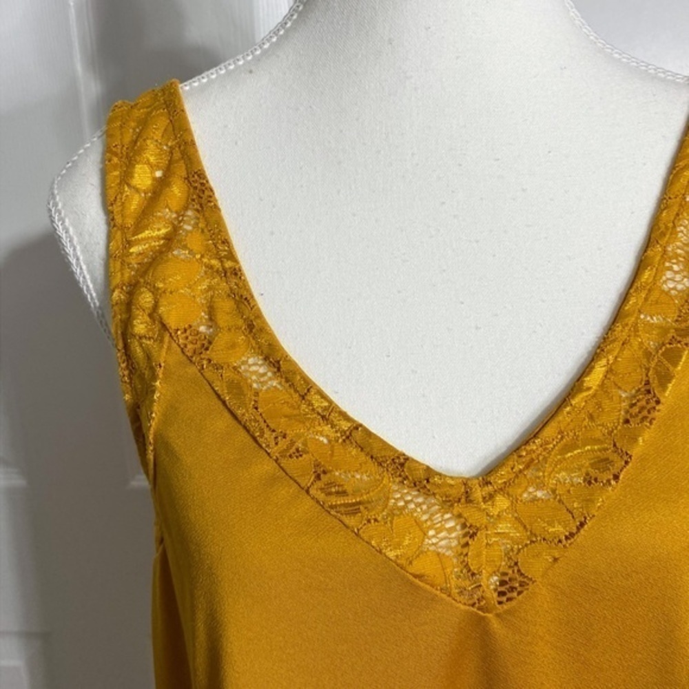 Daytrip Gold Silky Tank‎ Top with Lace Detailing at Neckline - Picture 3 of 6